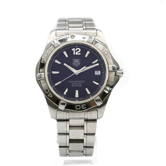 TAG HEUER Aquaracer 300M Watch 39mm WAF2110 Automatic Black Dial Date SS 23LC585 - Picture 1 of 14